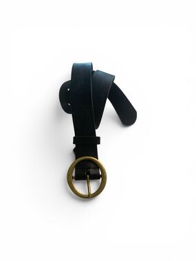Auxiliary Classic Brown Leather Belt with Brass Round Buckle